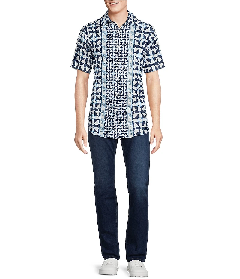 Cremieux Premium Denim Big & Tall Color Block Print Short Sleeve Woven Shirt