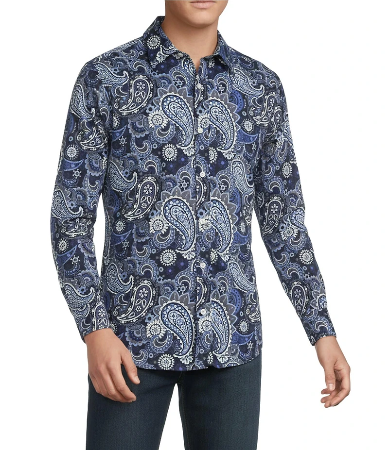 Cremieux Premium Denim Big & Tall Midnight Paisley Long Sleeve Woven Shirt
