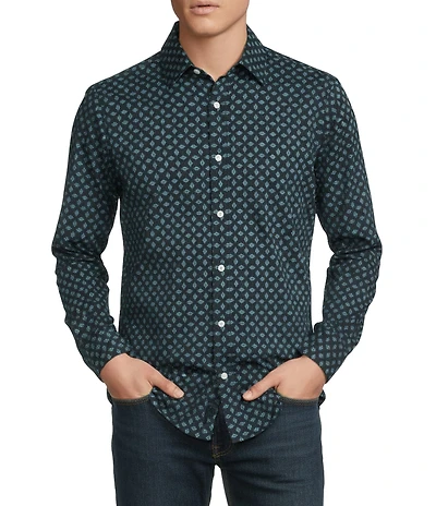 Cremieux Premium Denim Dark Geometric Print Stretch Long Sleeve Woven Shirt