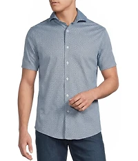 Cremieux Premium Denim Diamond Print Short Sleeve Coatfront Knit Shirt