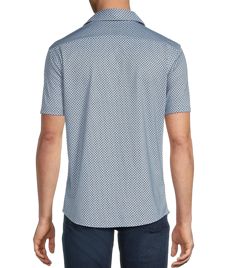 Cremieux Premium Denim Diamond Print Short Sleeve Coatfront Knit Shirt