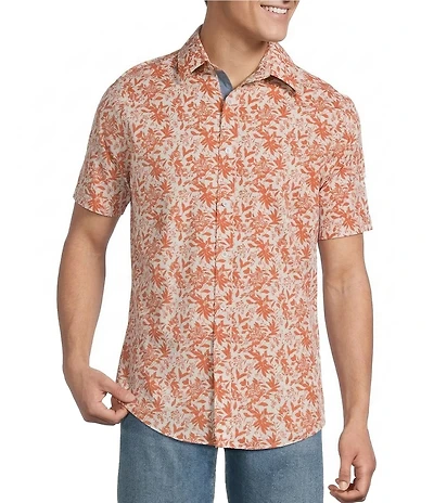 Cremieux Premium Denim Floral Print Short Sleeve Button Front Woven Shirt
