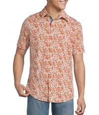 Cremieux Premium Denim Floral Print Short Sleeve Button Front Woven Shirt