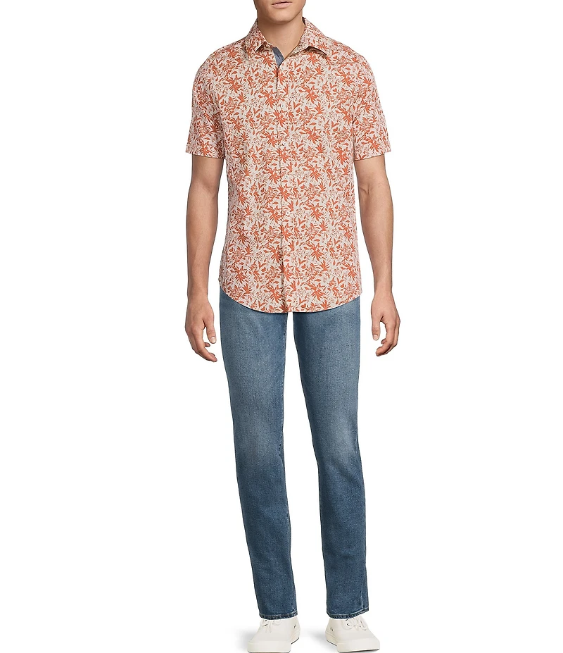 Cremieux Premium Denim Floral Print Short Sleeve Button Front Woven Shirt