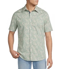 Cremieux Premium Denim Floral Print Short Sleeve Button Front Woven Shirt