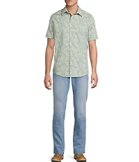 Cremieux Premium Denim Floral Print Short Sleeve Button Front Woven Shirt