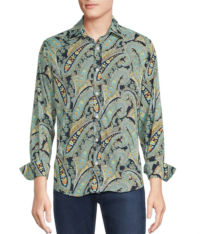 Cremieux Premium Denim Geometric Paisley Long Sleeve Woven Shirt
