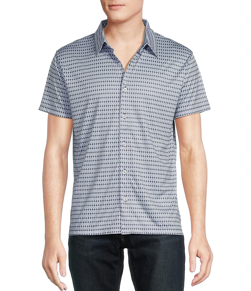 Cremieux Premium Denim Geometric Print Coat Front Knit Shirt