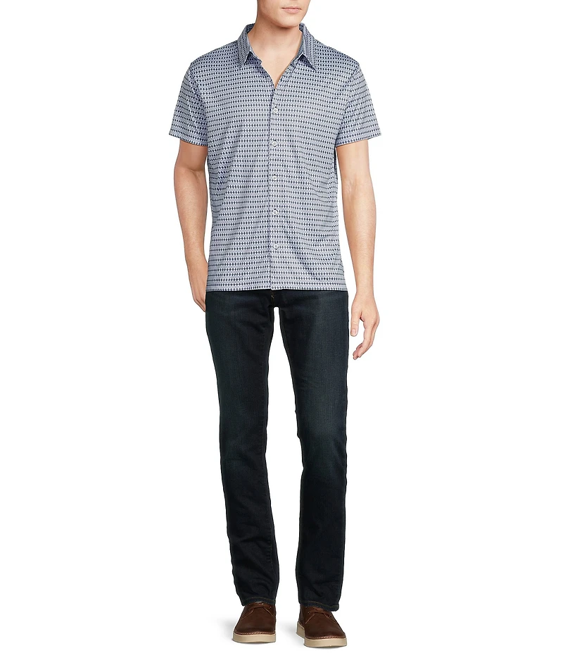 Cremieux Premium Denim Geometric Print Coat Front Knit Shirt