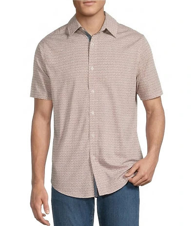 Cremieux Premium Denim Geometric Print Short Sleeve Button Front Woven Shirt