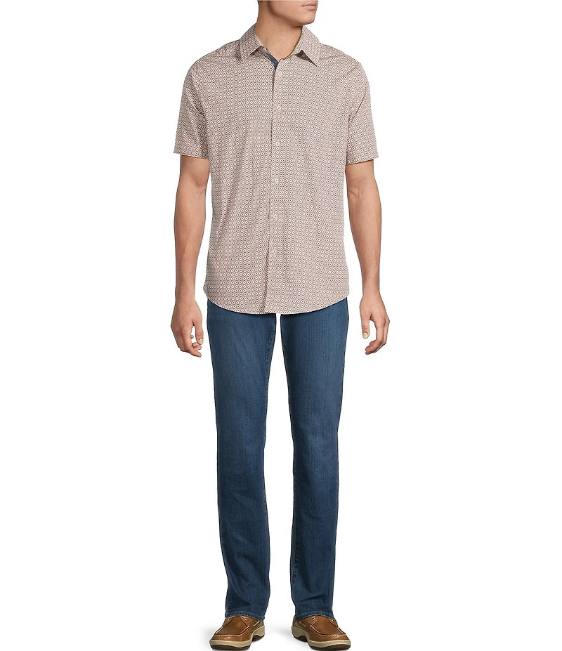 Cremieux Premium Denim Geometric Print Short Sleeve Button Front Woven Shirt