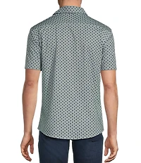 Cremieux Premium Denim Geometric Print Short Sleeve Coat Front Knit Shirt