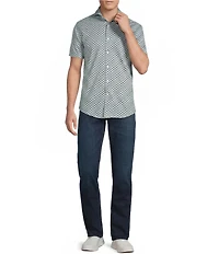 Cremieux Premium Denim Geometric Print Short Sleeve Coat Front Knit Shirt