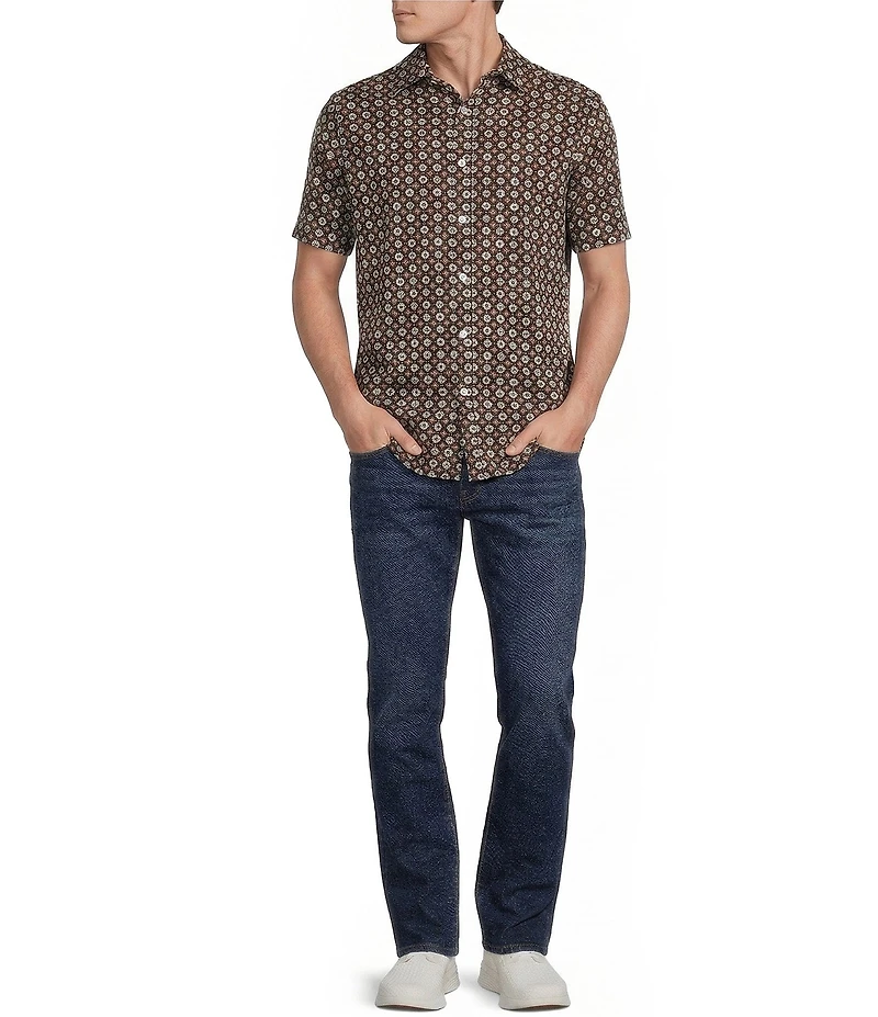 Cremieux Premium Denim Geometric Print Short Sleeve Woven Shirt