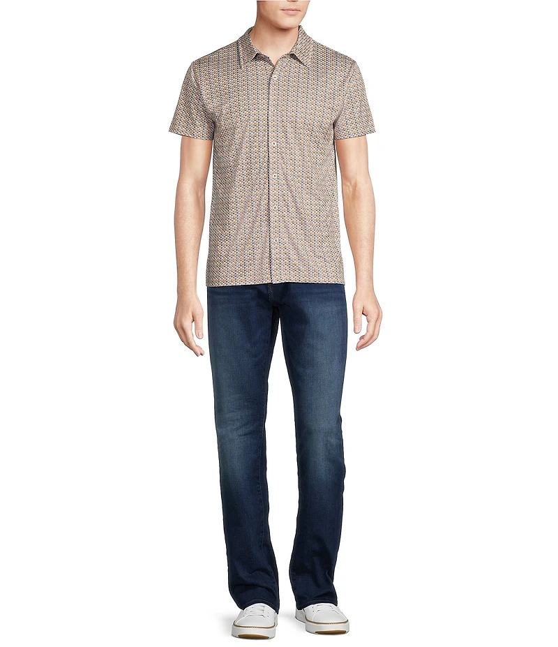 Cremieux Premium Denim Guitar Print Short Sleeve Coat Front Knit Shirt