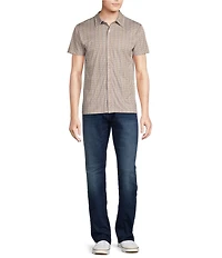 Cremieux Premium Denim Guitar Print Short Sleeve Coat Front Knit Shirt