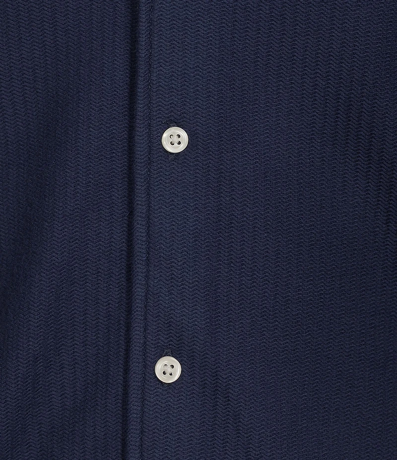 Cremieux Premium Denim Herringbone Short Sleeve Coat Front Knit Shirt