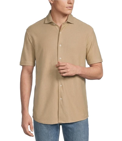 Cremieux Premium Denim Herringbone Short Sleeve Coat Front Knit Shirt