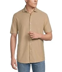 Cremieux Premium Denim Herringbone Short Sleeve Coat Front Knit Shirt