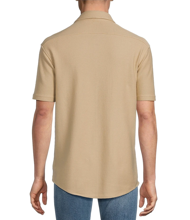 Cremieux Premium Denim Herringbone Short Sleeve Coat Front Knit Shirt