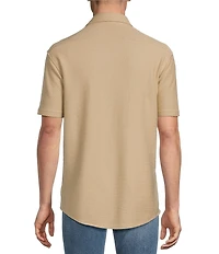 Cremieux Premium Denim Herringbone Short Sleeve Coat Front Knit Shirt