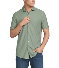 Cremieux Premium Denim Herringbone Short Sleeve Coat Front Knit Shirt