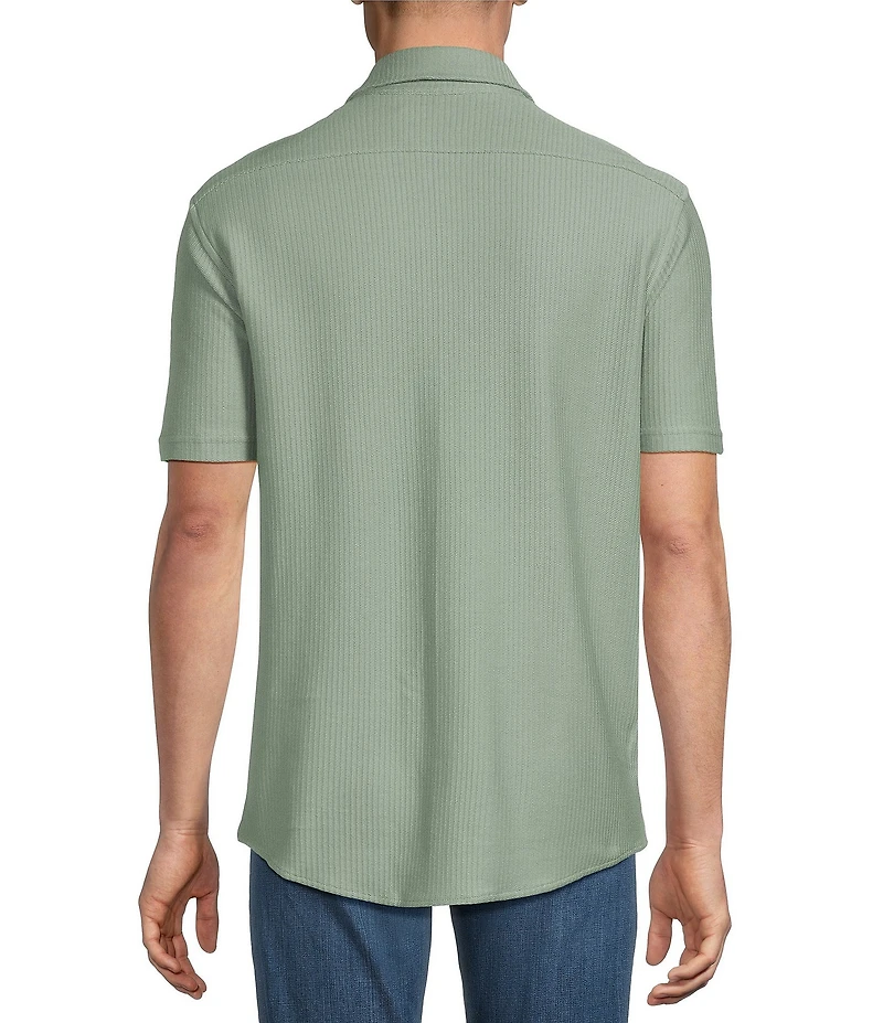 Cremieux Premium Denim Herringbone Short Sleeve Coat Front Knit Shirt