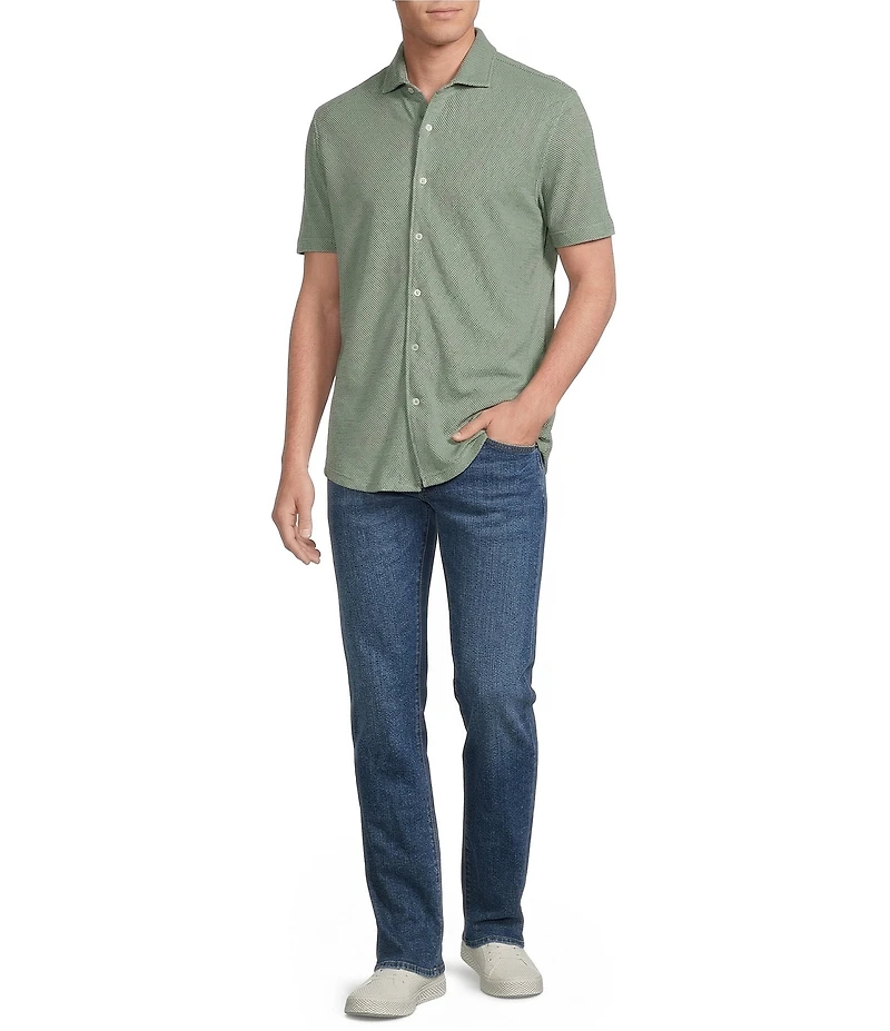 Cremieux Premium Denim Herringbone Short Sleeve Coat Front Knit Shirt