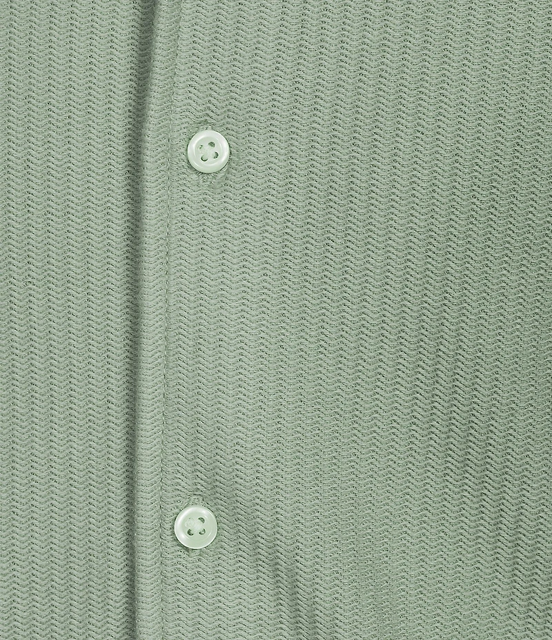 Cremieux Premium Denim Herringbone Short Sleeve Coat Front Knit Shirt