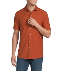 Cremieux Premium Denim Herringbone Short Sleeve Coat Front Knit Shirt