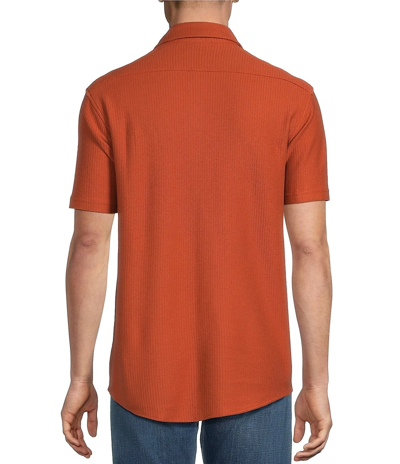 Cremieux Premium Denim Herringbone Short Sleeve Coat Front Knit Shirt