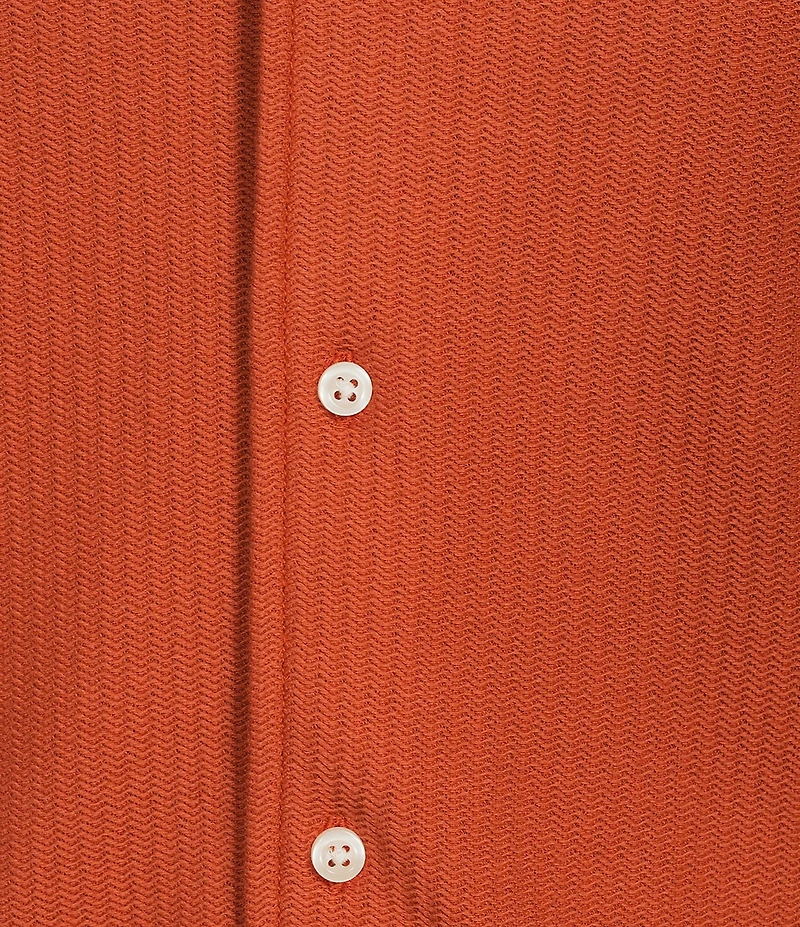 Cremieux Premium Denim Herringbone Short Sleeve Coat Front Knit Shirt