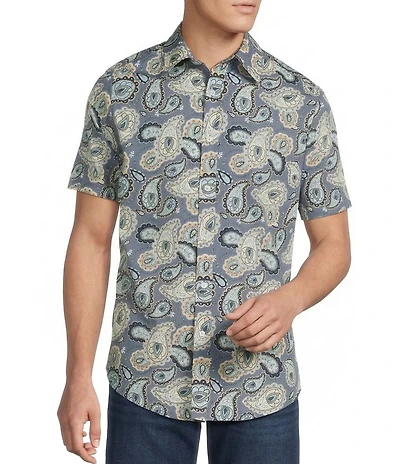 Cremieux Premium Denim Large Paisley Print Short Sleeve Button Front Woven Shirt