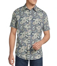 Cremieux Premium Denim Large Paisley Print Short Sleeve Button Front Woven Shirt