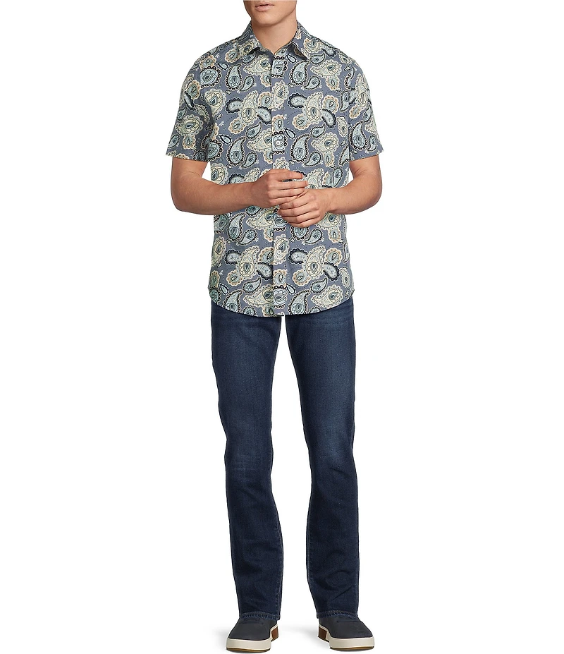 Cremieux Premium Denim Large Paisley Print Short Sleeve Button Front Woven Shirt