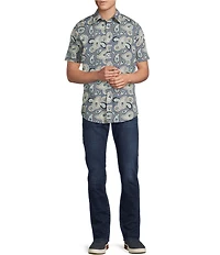 Cremieux Premium Denim Large Paisley Print Short Sleeve Button Front Woven Shirt