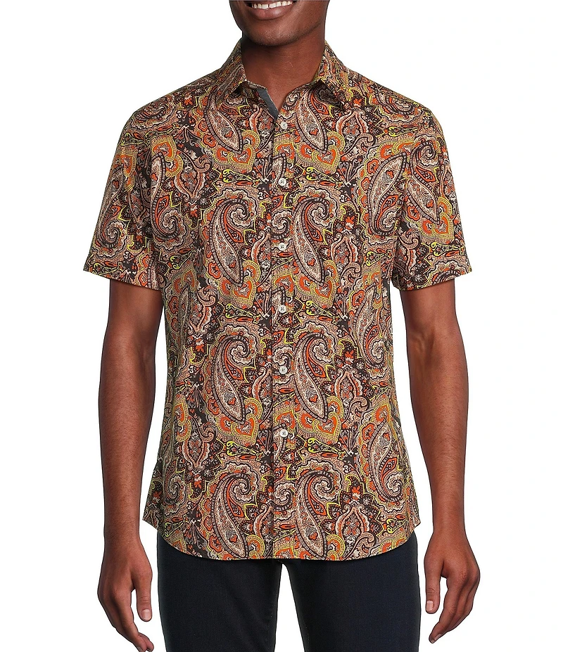 Cremieux Premium Denim Large Print Paisley Stretch Short Sleeve Woven Shirt