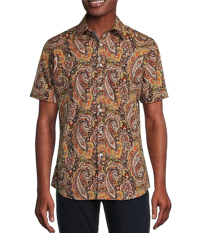 Cremieux Premium Denim Large Print Paisley Stretch Short Sleeve Woven Shirt