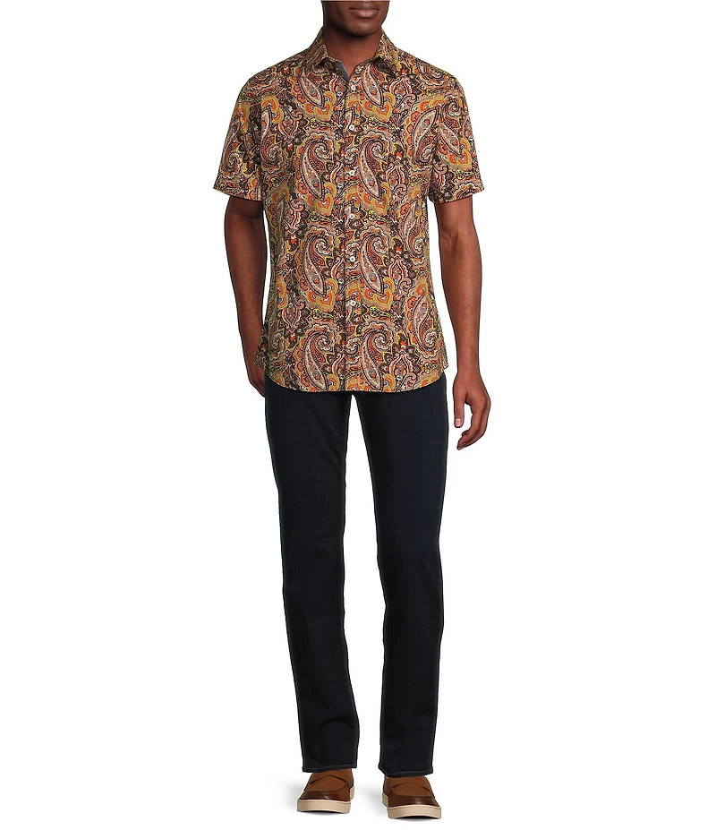 Cremieux Premium Denim Large Print Paisley Stretch Short Sleeve Woven Shirt