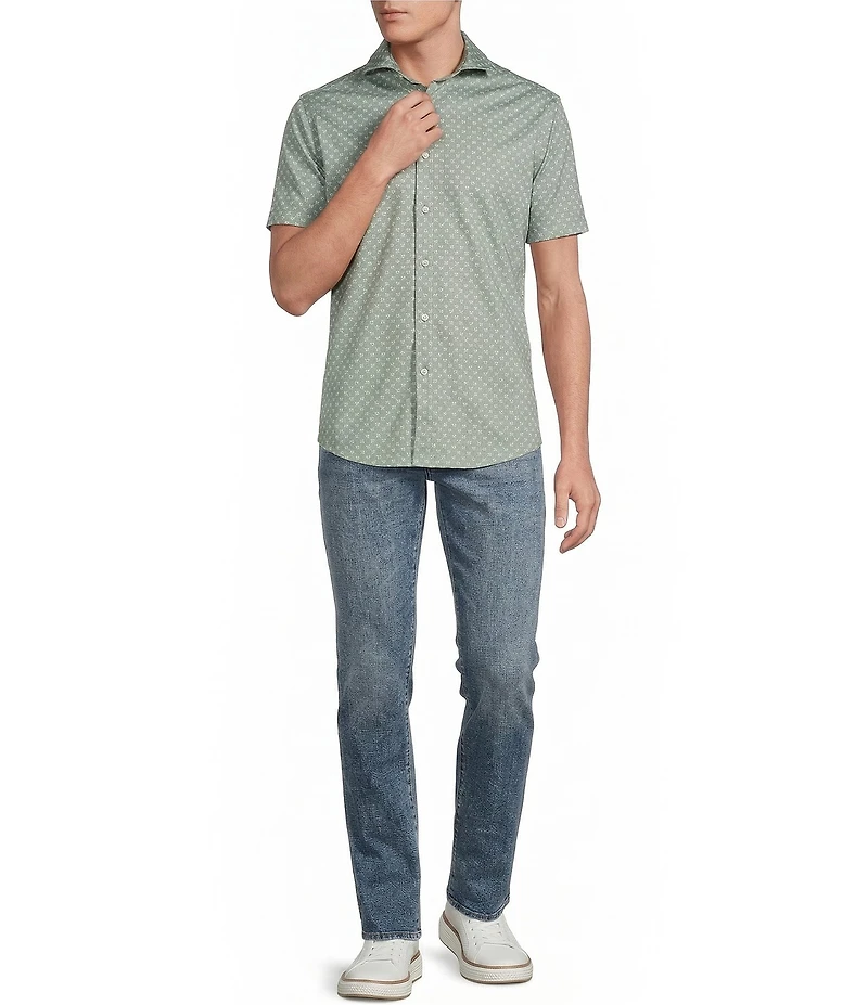 Cremieux Premium Denim Lattice Print Stretch Short Sleeve Woven Shirt