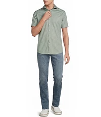 Cremieux Premium Denim Lattice Print Stretch Short Sleeve Woven Shirt