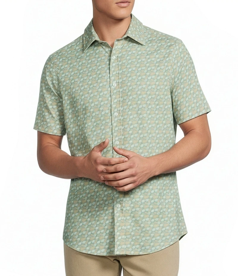 Cremieux Premium Denim Leaf Print Short Sleeve Woven Shirt