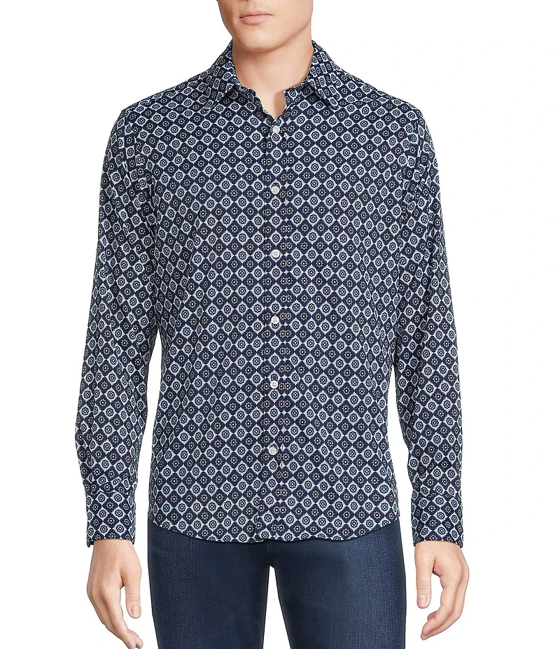 Cremieux Premium Denim Medallion Geometric Long Sleeve Woven Shirt