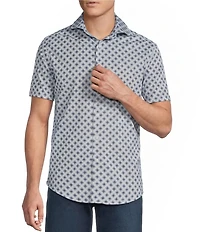 Cremieux Premium Denim Medallion Print Short Sleeve Coat Front Knit Shirt