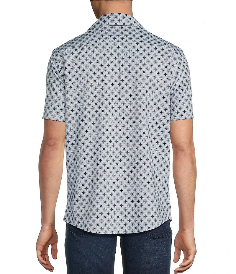 Cremieux Premium Denim Medallion Print Short Sleeve Coat Front Knit Shirt