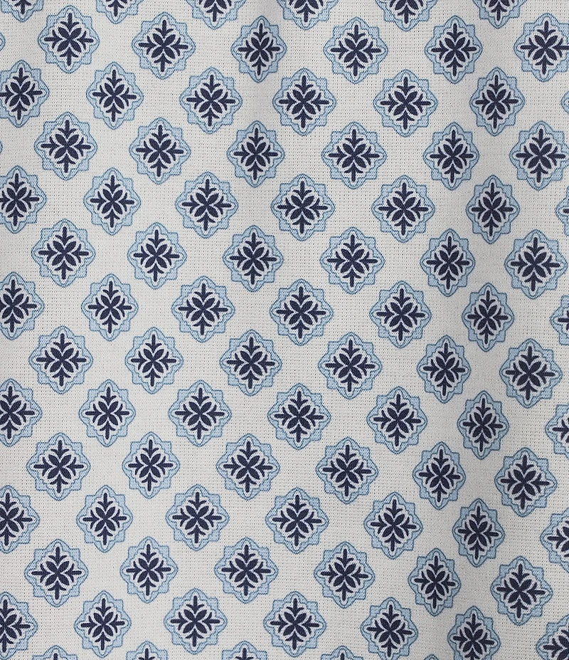 Cremieux Premium Denim Medallion Print Short Sleeve Coat Front Knit Shirt