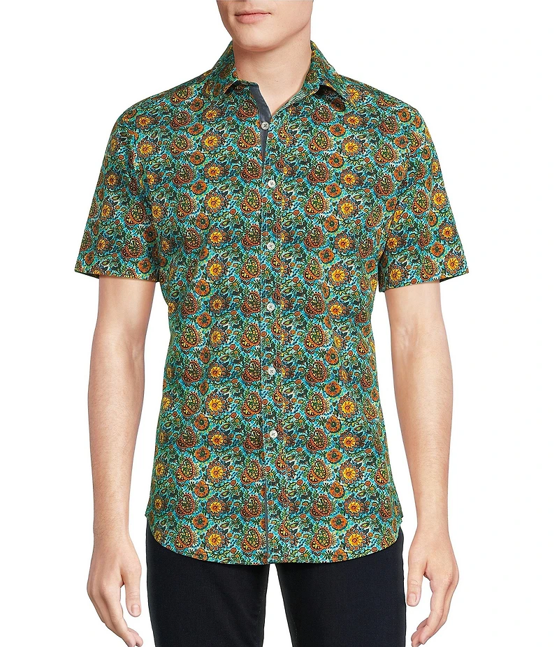 Cremieux Premium Denim Medium Floral Print Stretch Short Sleeve Woven Shirt