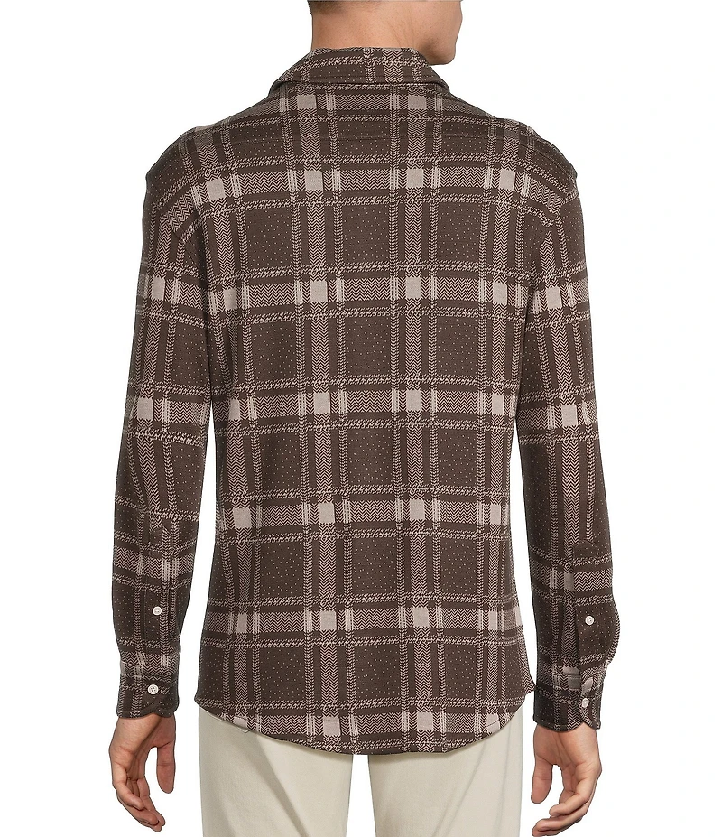 Cremieux Premium Denim Medium Plaid Long Sleeve Coat Front Knit Shirt
