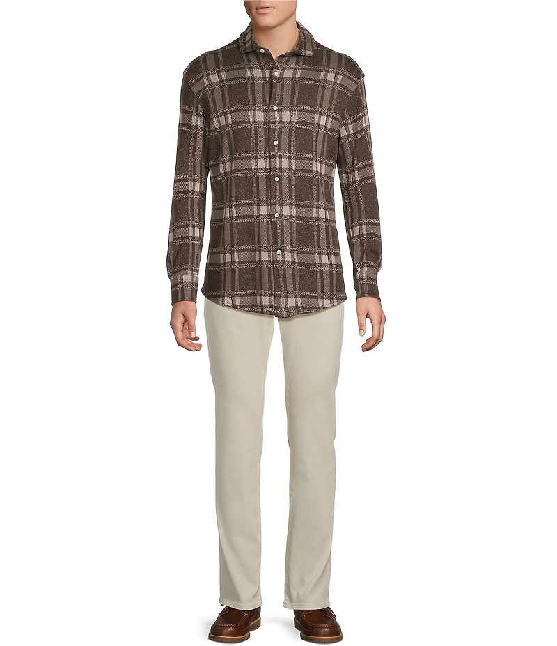 Cremieux Premium Denim Medium Plaid Long Sleeve Coat Front Knit Shirt