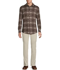 Cremieux Premium Denim Medium Plaid Long Sleeve Coat Front Knit Shirt